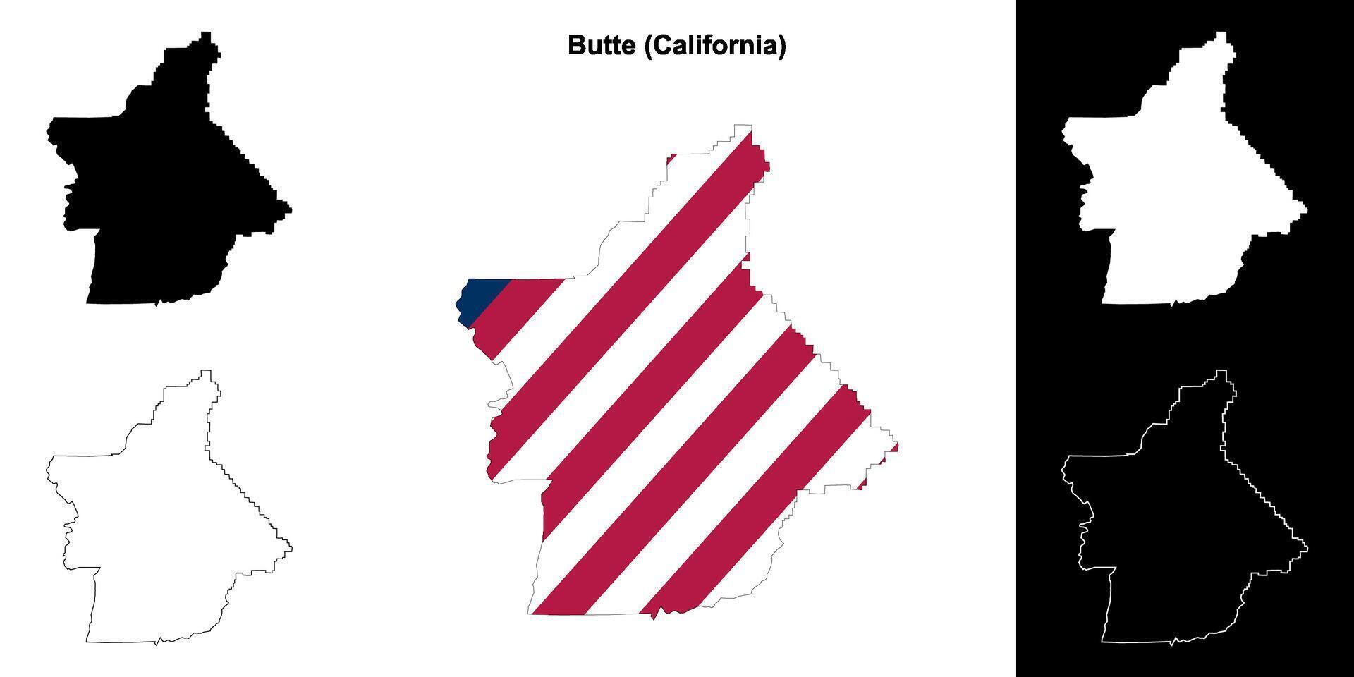 butte comté, Californie contour carte ensemble vecteur