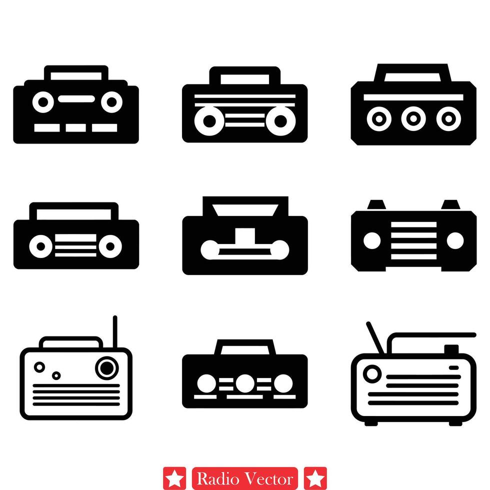 rétro radio silhouette graphique nostalgique sans fil dispositif Icônes, idéal pour ancien à thème ouvrages d'art et conception projets vecteur