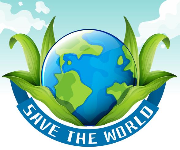 Sauvez le thème du monde avec de la terre et des feuilles vecteur