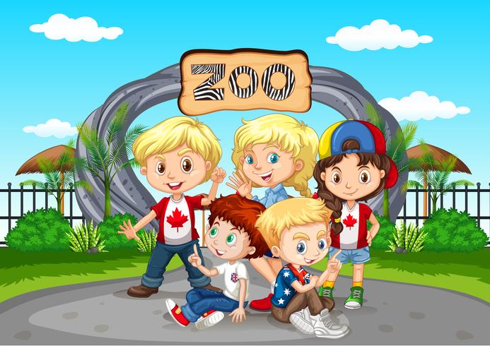 Beaucoup d&#39;enfants visitant le zoo vecteur