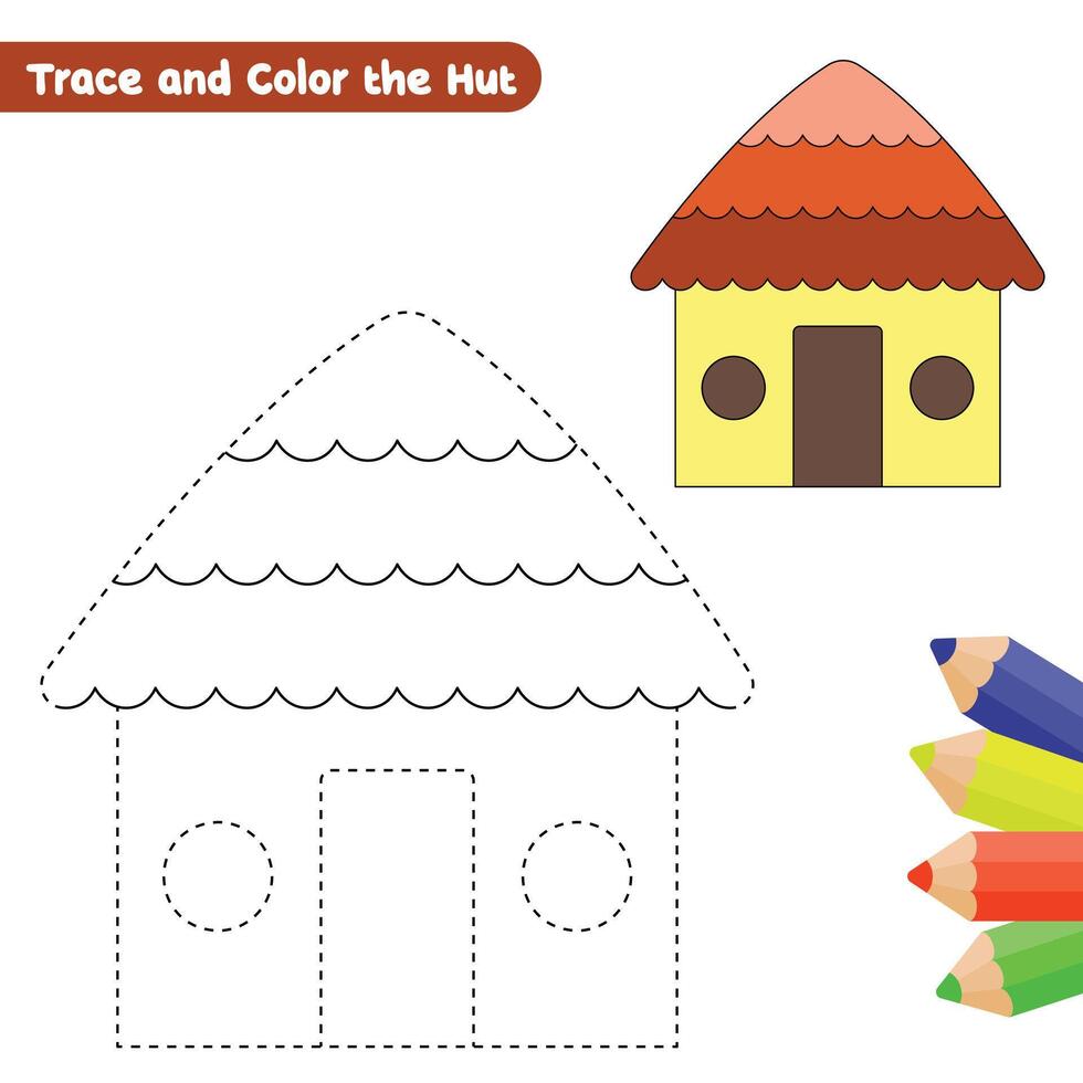 cabane tracé et coloration page pour des gamins avec coloré dessin vecteur