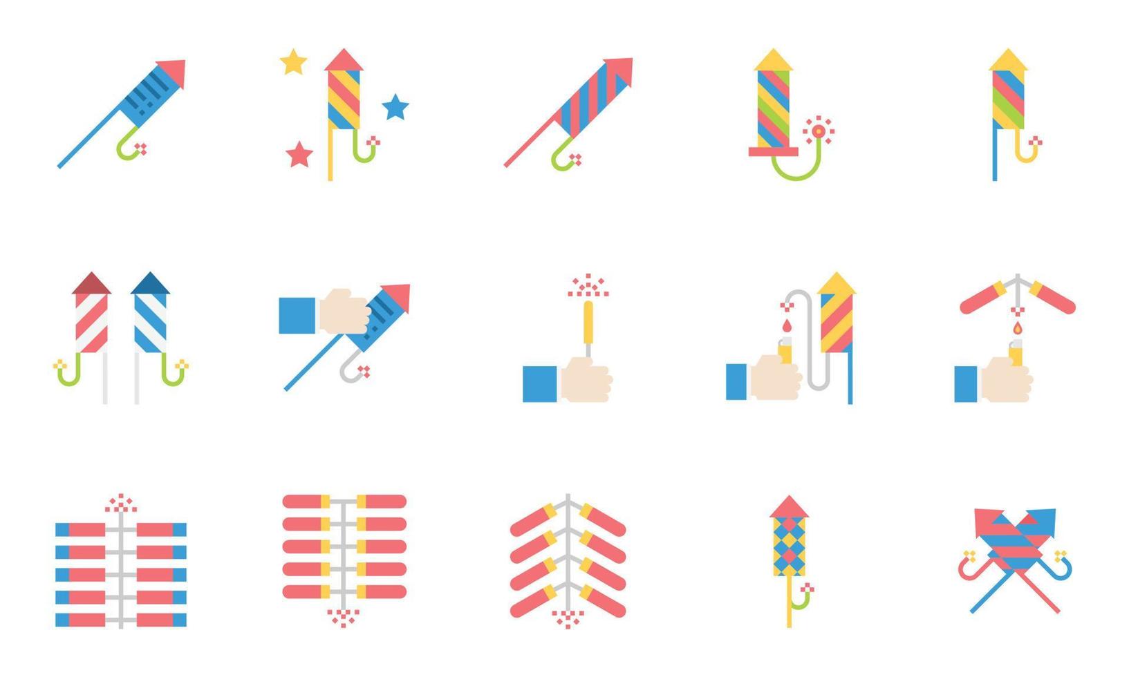 icônes de feux d'artifice illustration vectorielle à plat, célébration, éclat, fête vecteur