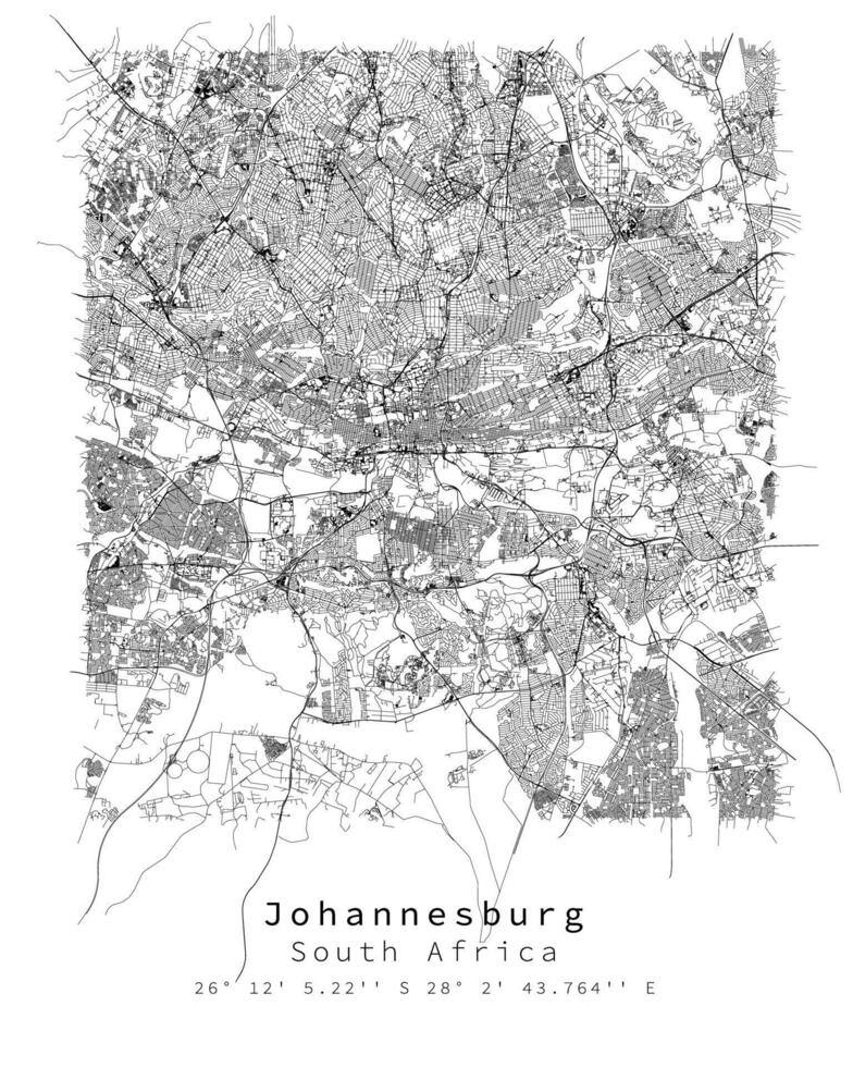 Johannesburg, sud Afrique Urbain détail des rues routes carte vecteur