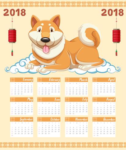 Modèle de calendrier 2018 avec un chien mignon vecteur