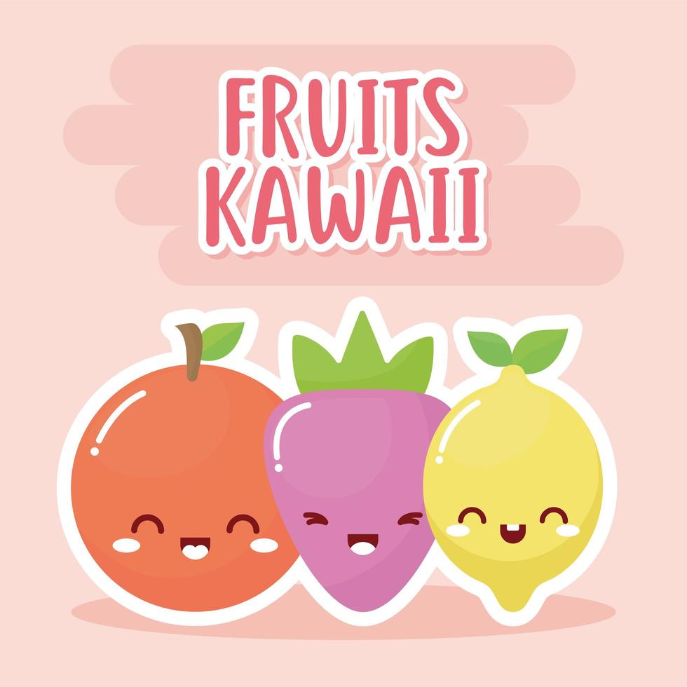 ensemble de fruits kawaii avec lettrage de fruits kawaii vecteur