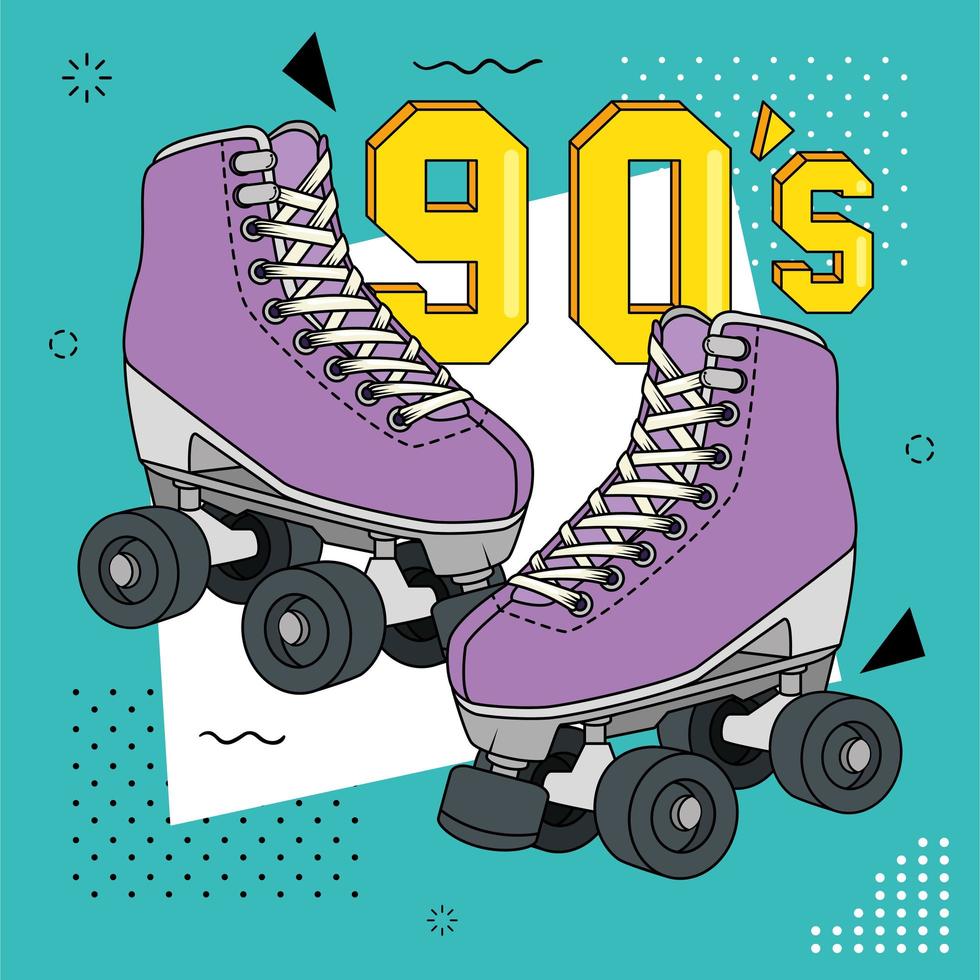 patins à roulettes de l'icône isolé rétro des années 90 vecteur