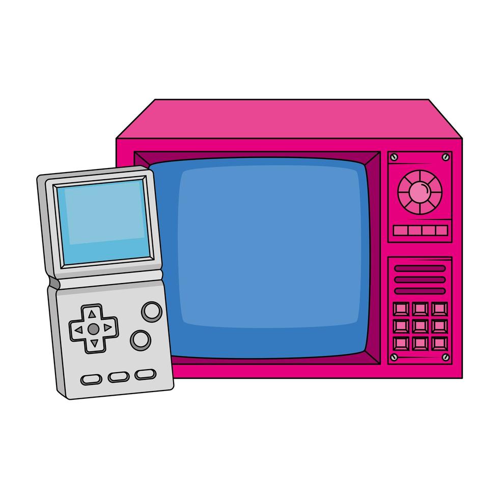 tv avec poignée de jeu vidéo style rétro années 90 vecteur