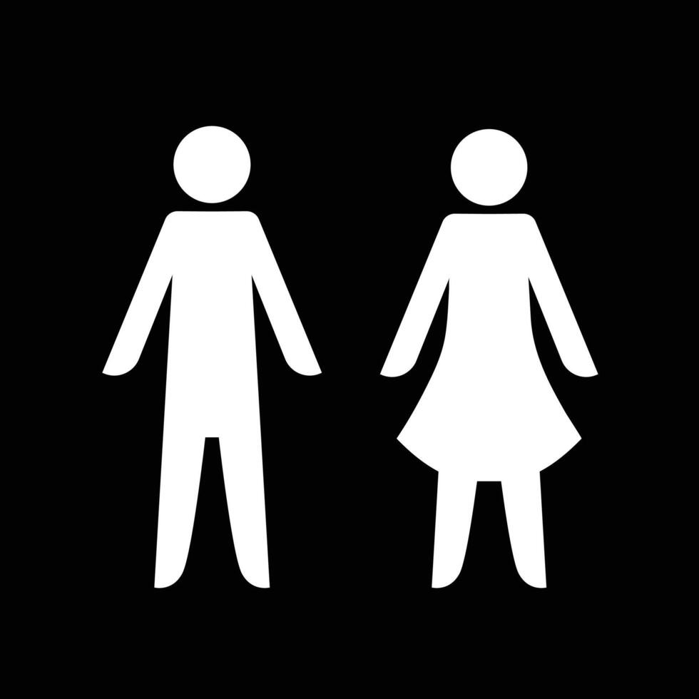 Hommes femmes ou messieurs Dames figure bâton corps forme signe âge blanc ombre silhouette illustration isolé sur carré noir Contexte. Facile plat dessin animé stylé dessin. vecteur