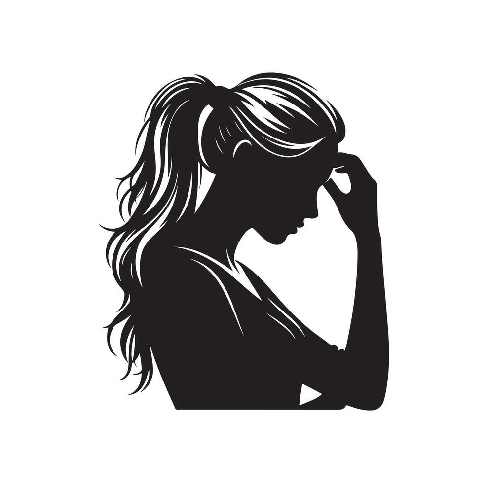 dérangé femme illustration, pleurs, souffrance, fatigué femme, illustration, icône, silhouette vecteur