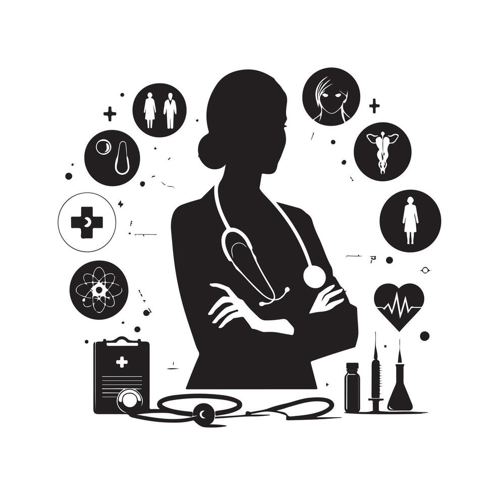 femelle médecin silhouette illustration illustration vecteur