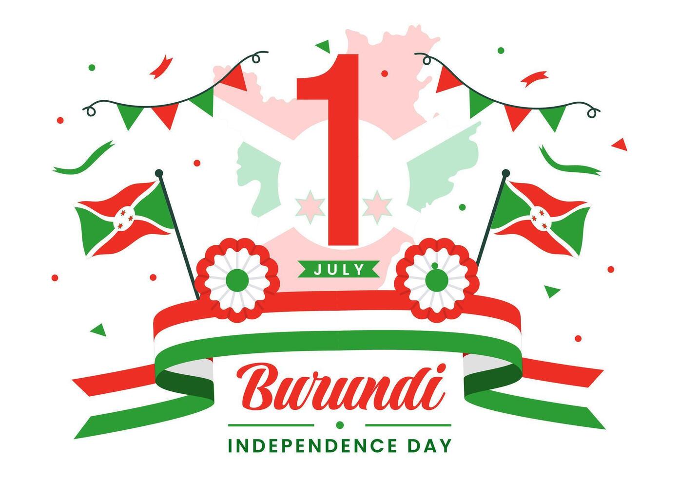 content burundi indépendance journée illustration sur 1 juillet avec agitant drapeau et ruban dans nationale vacances plat dessin animé Contexte vecteur