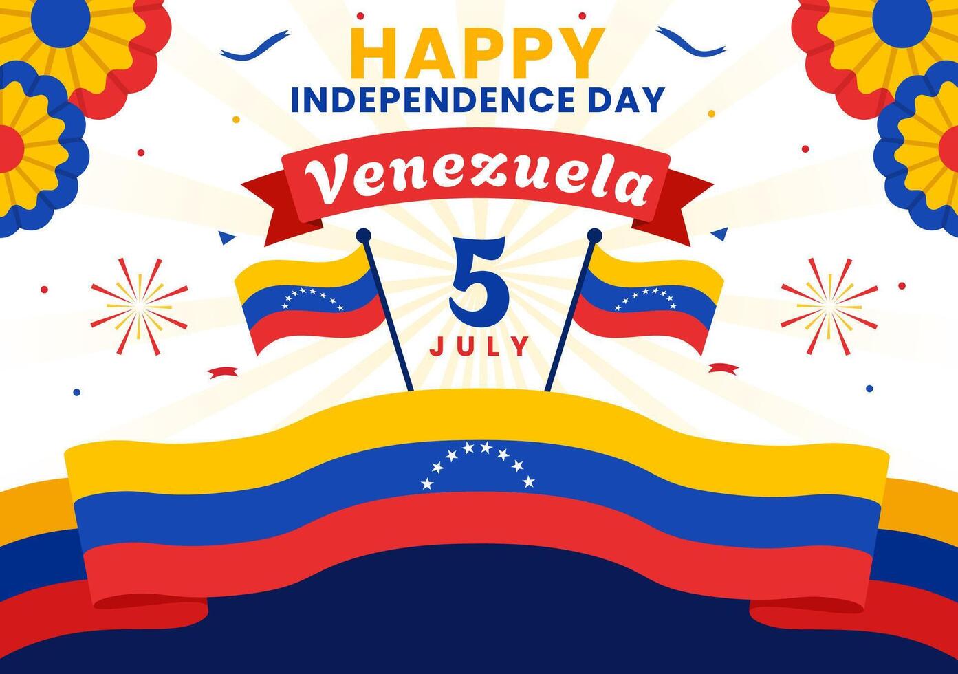 content Venezuela indépendance journée illustration sur 5 juillet avec drapeaux, ballon et confettis dans Mémorial vacances plat dessin animé Contexte vecteur