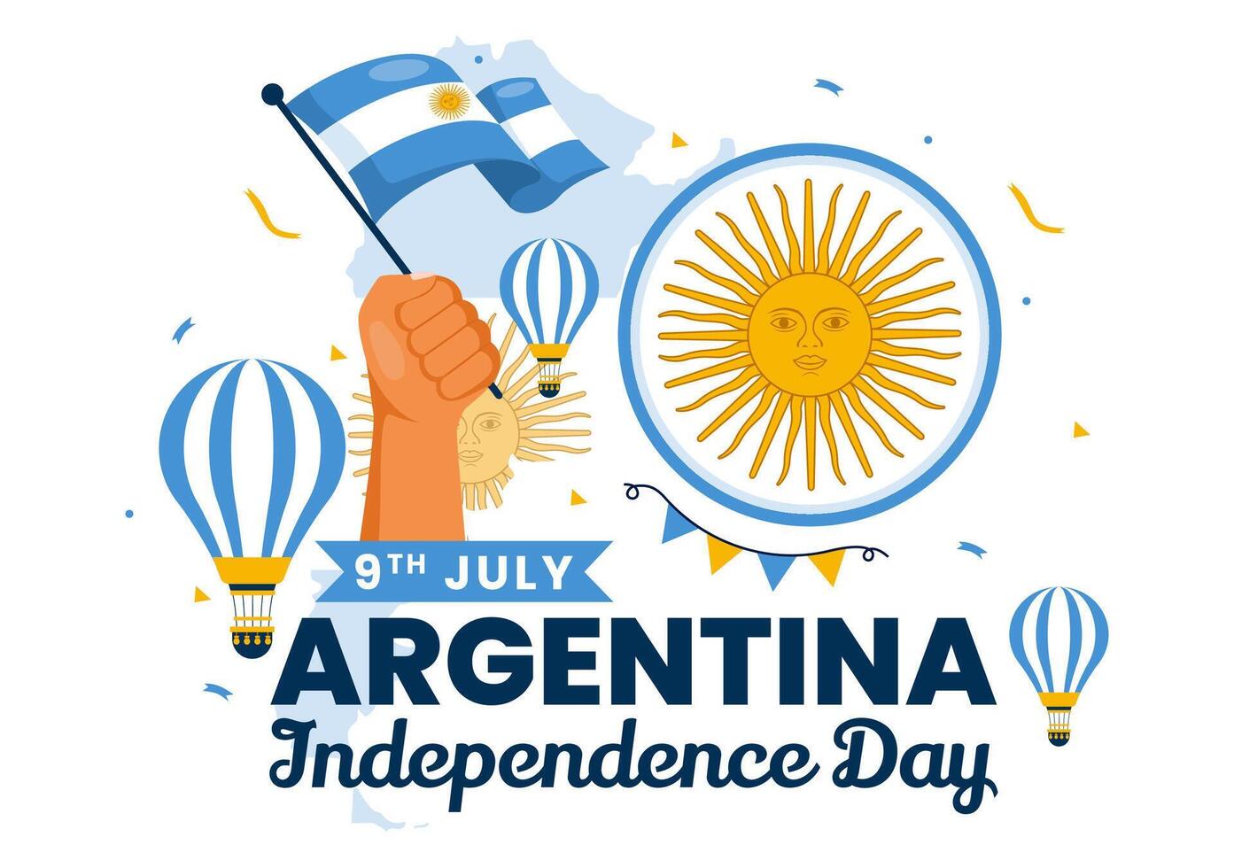 content Argentine indépendance journée illustration sur 9e de juillet avec agitant drapeau et ruban dans plat dessin animé fête Contexte conception vecteur