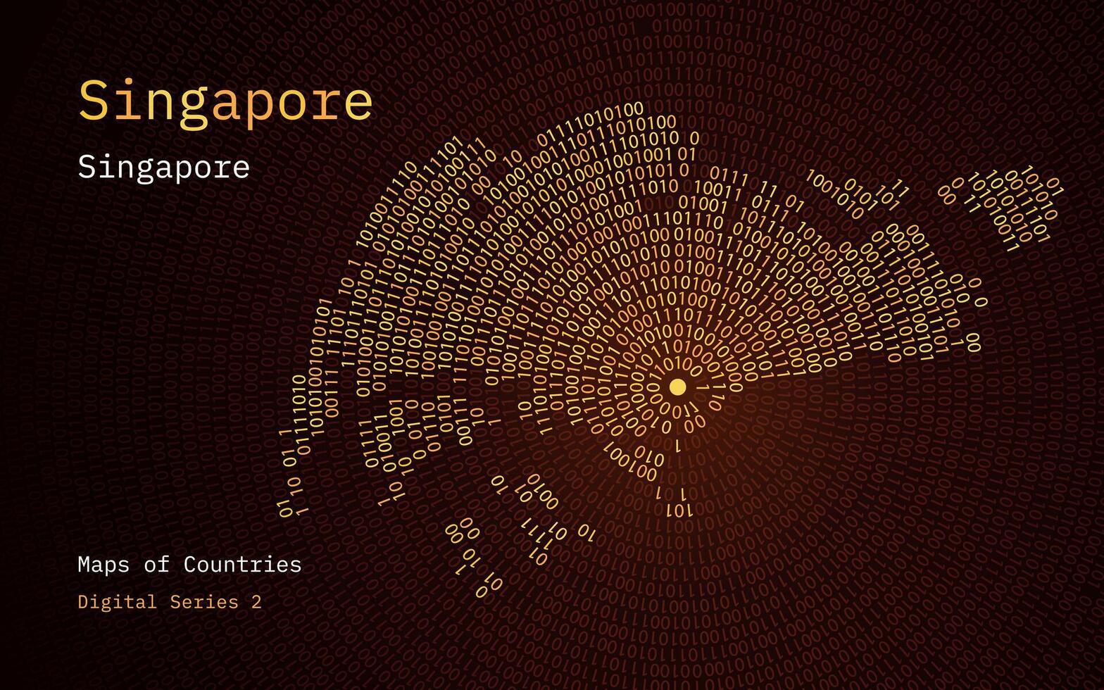 une carte de Singapour représenté dans zéros et ceux dans le forme de une cercle. le capital, Singapour ville, est montré dans le centre de le cercle vecteur