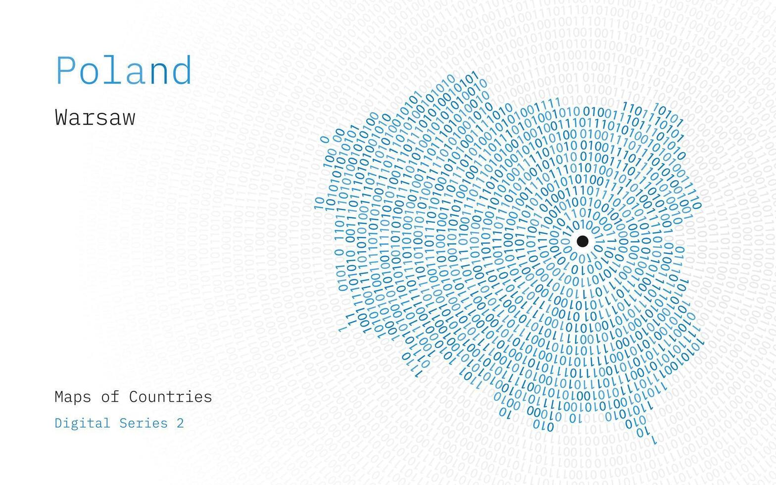 une carte de Pologne représenté dans zéros et ceux dans le forme de une cercle. le capital, Varsovie, est montré dans le centre de le cercle vecteur