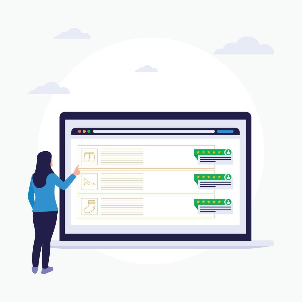 donner Commentaires à propos en ligne magasins pour client retour d'information plat illustration vecteur
