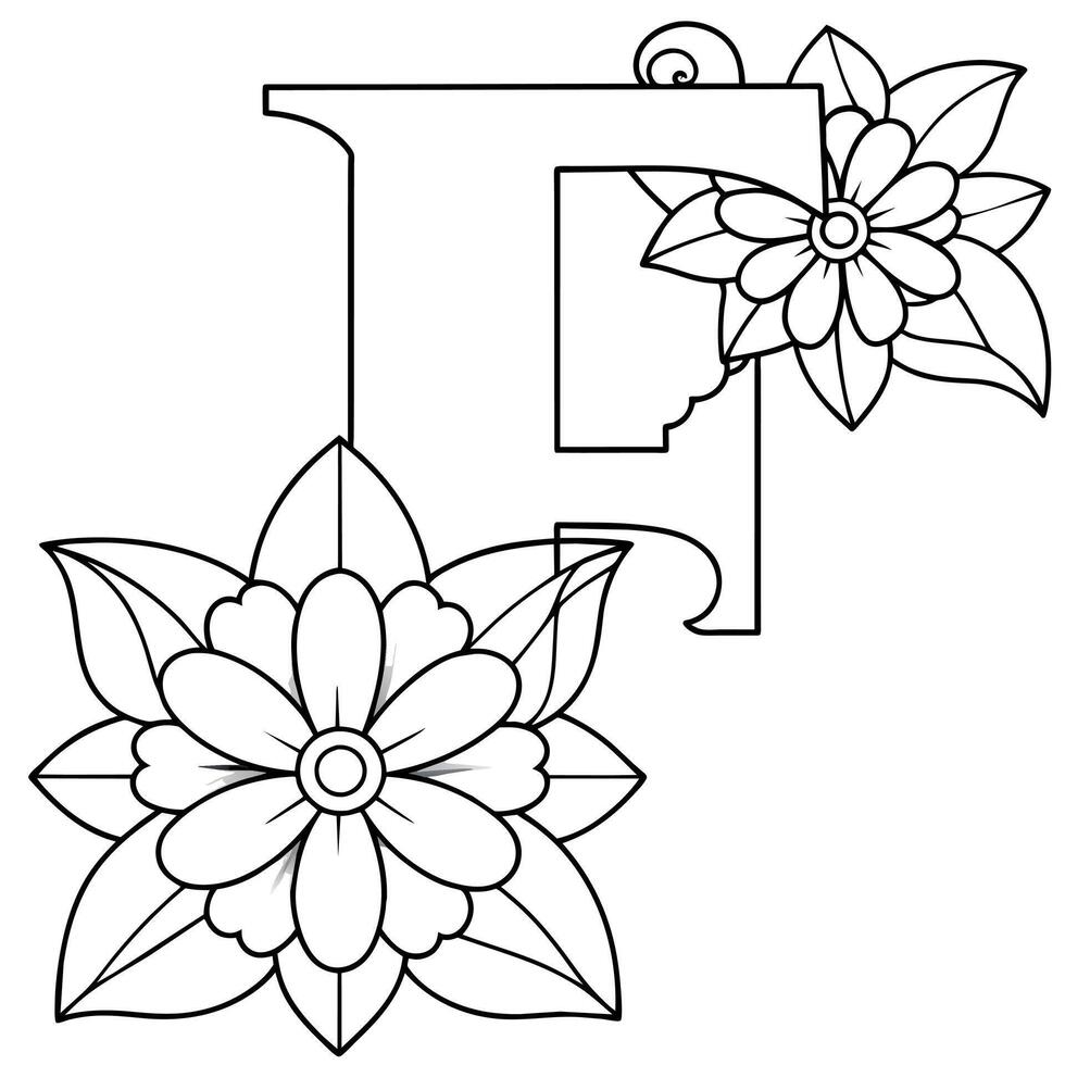 alphabet F coloration page avec le fleur, F lettre numérique contour floral coloration page, abc coloration page vecteur
