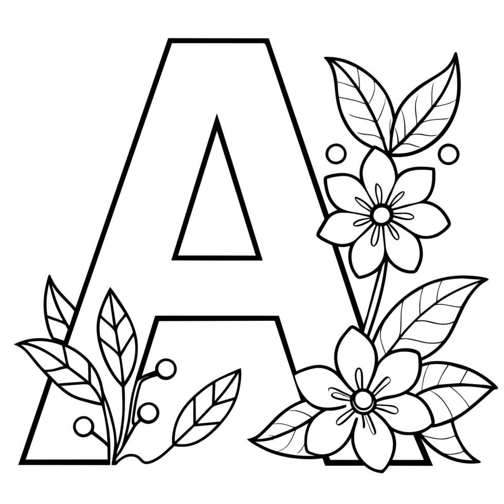 alphabet une coloration page avec le fleur, une lettre numérique contour floral coloration page, abc coloration page vecteur