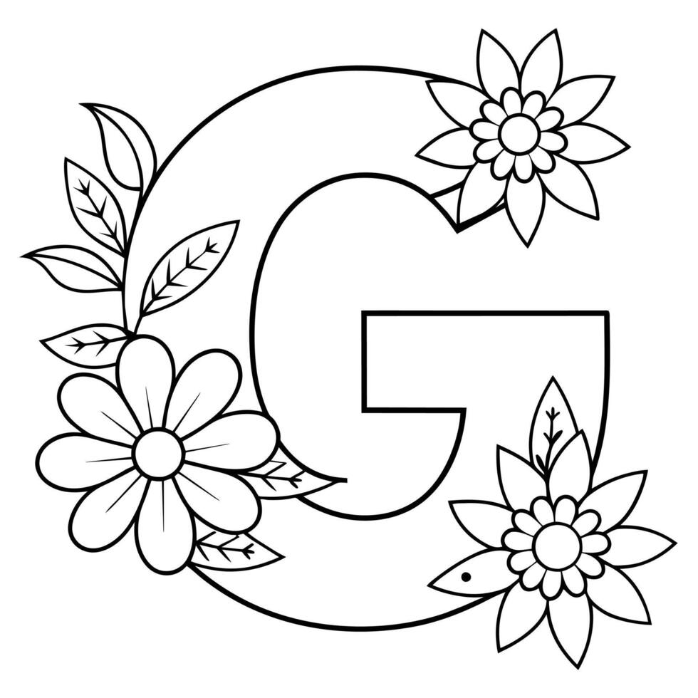 alphabet g coloration page avec le fleur, g lettre numérique contour floral coloration page, abc coloration page vecteur