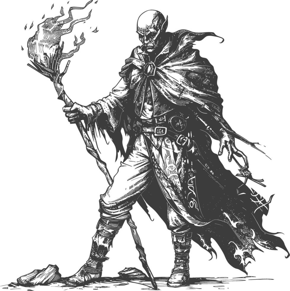 elfe mage ou nécromancien avec magique Personnel images en utilisant vieux gravure style vecteur