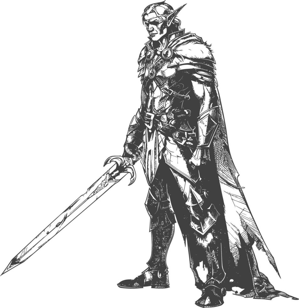 elfe guerrier avec épée images en utilisant vieux gravure style vecteur