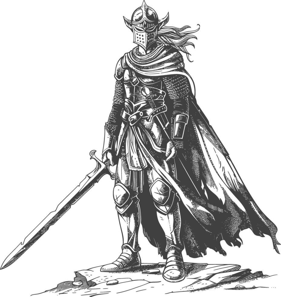 elfe guerrier avec épée images en utilisant vieux gravure style vecteur