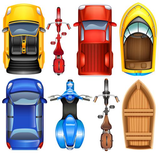 Vue de dessus de différents transports vecteur