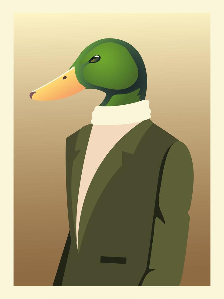 gens art animaux, canard personnage mode hipster et vêtements vintage vecteur