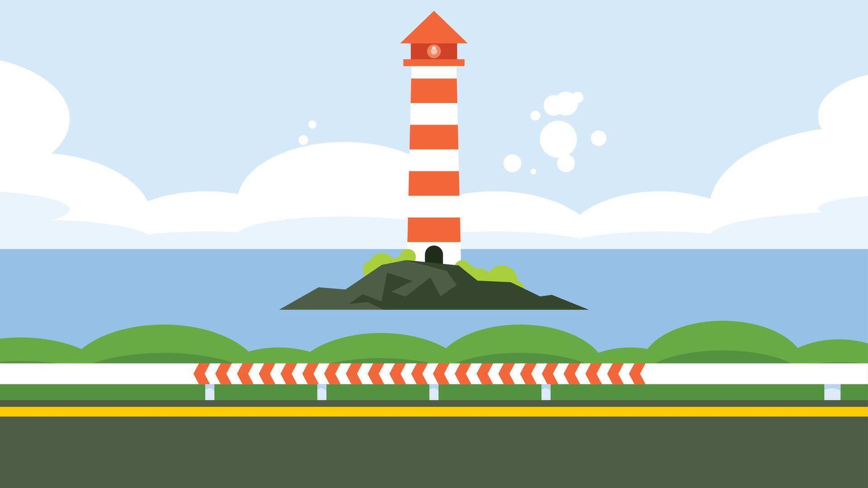 une phare dans un île dans le journée temps à mer rive Contexte illustration vecteur