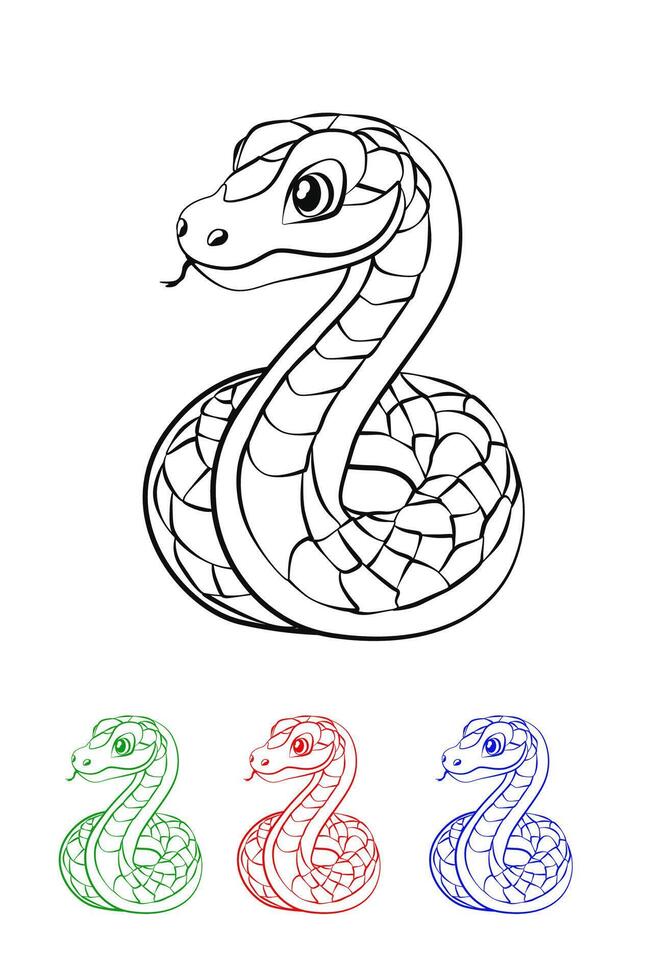 dessin animé ligne serpent. les enfants coloration livre. vecteur