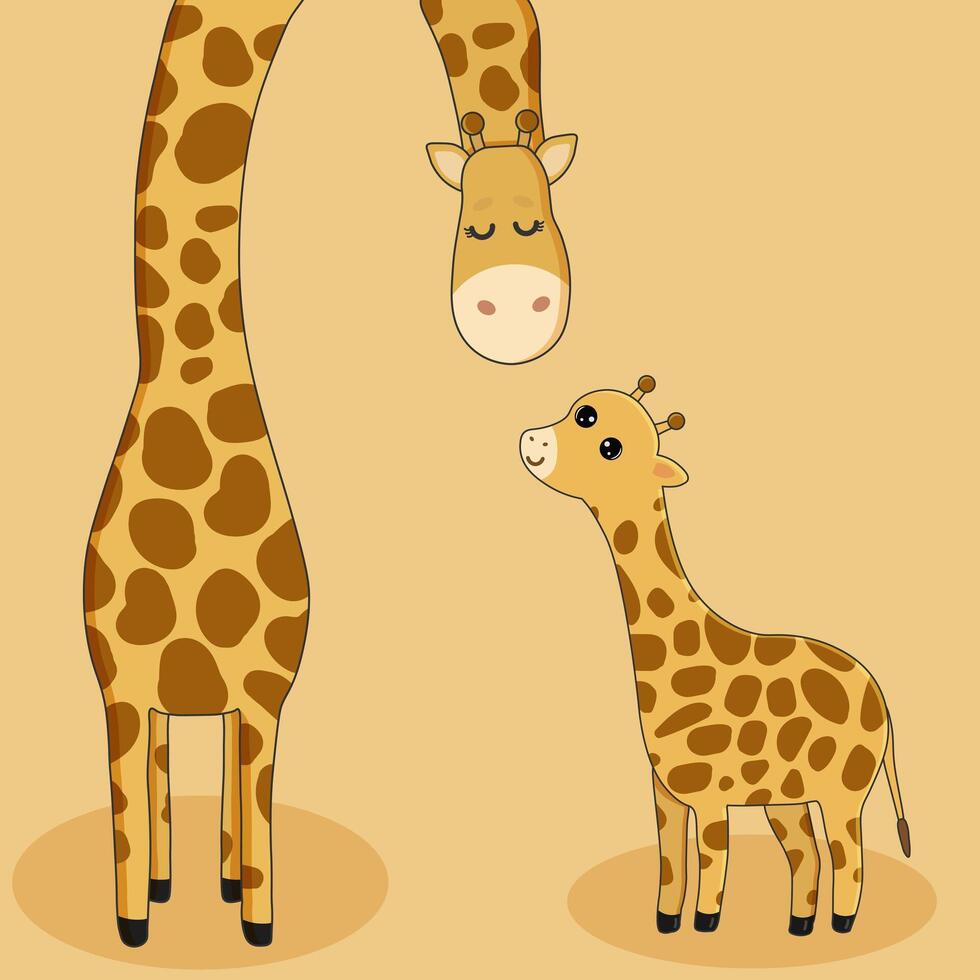 dessin animé carte. content de la mère journée avec girafe famille. vecteur