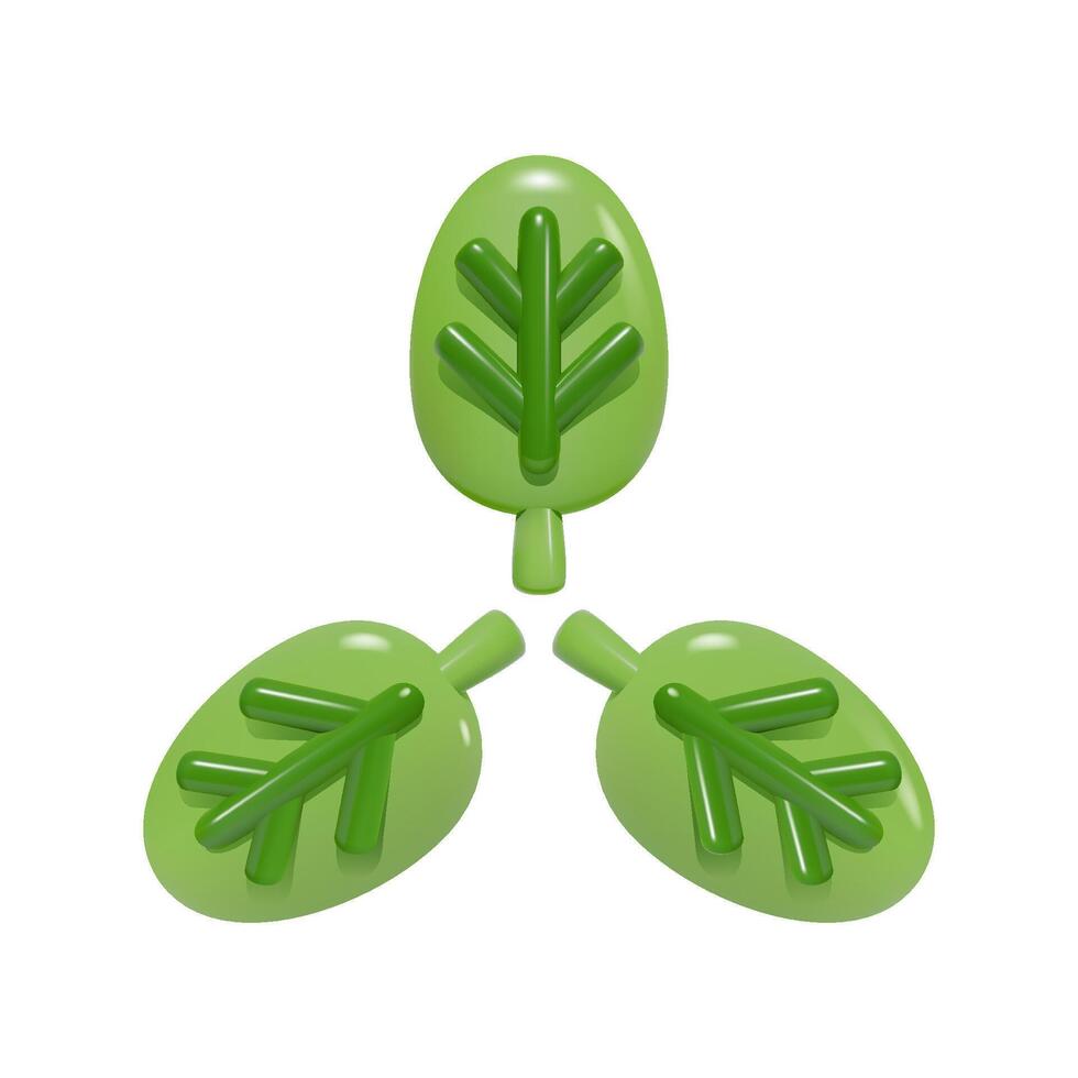 icône avec Trois brillant vert feuilles. 3d symbole de éco-responsabilité, naturel, biologique des produits. illustration de les plantes. vecteur