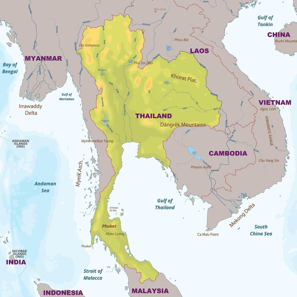 physique carte de Thaïlande vecteur