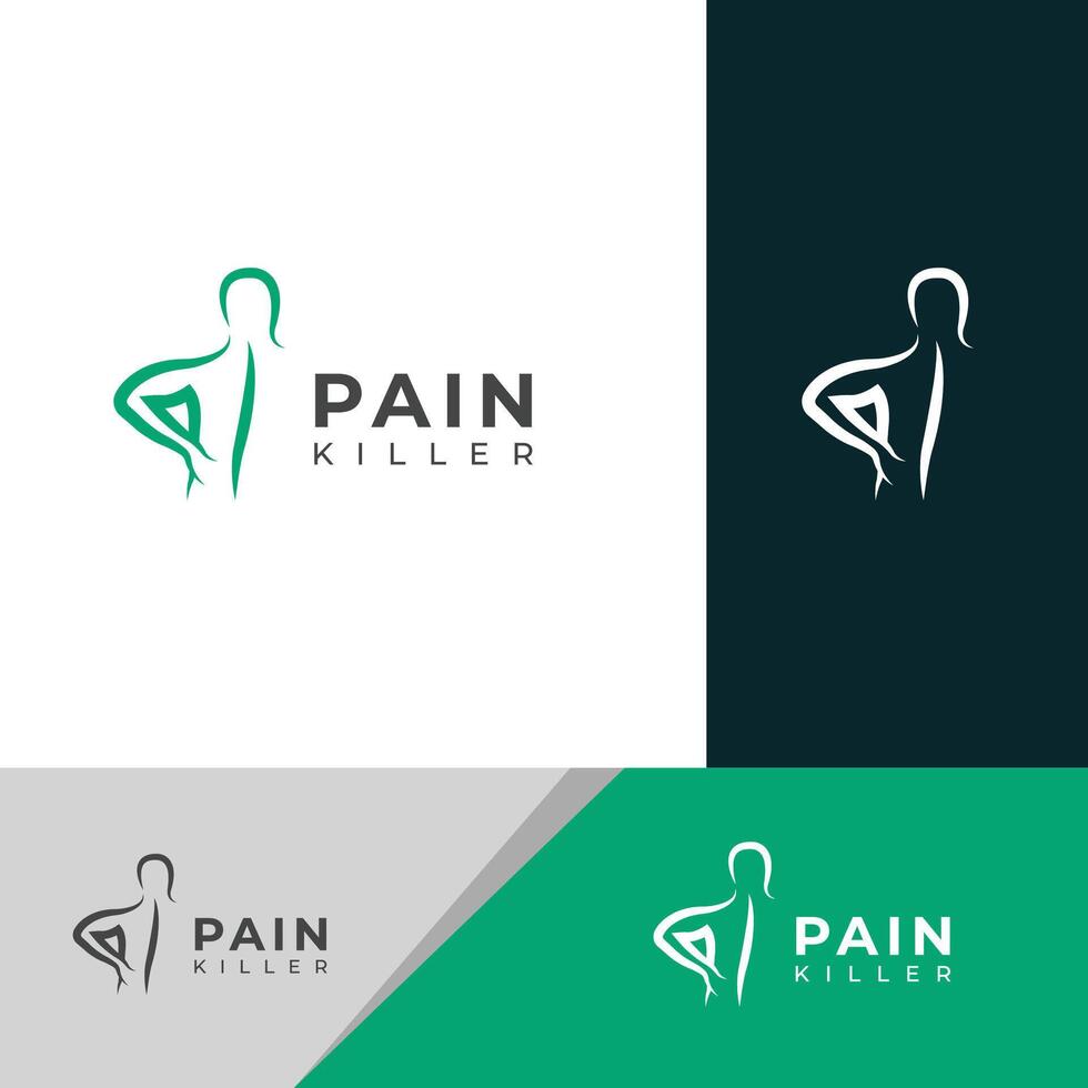 Créatif retour douleur, douleur tueur traitement logo conception. vecteur