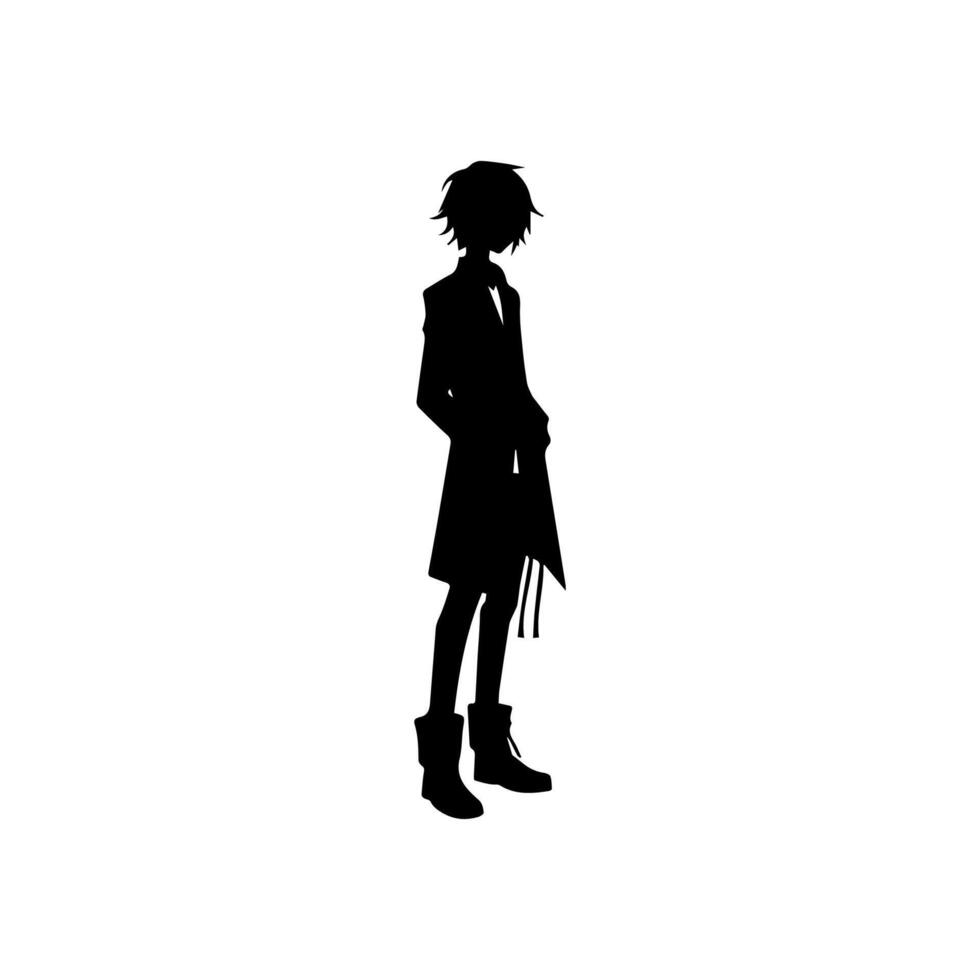 illustration de garçon profil anime style, noir silhouette isolé sur blanc Contexte vecteur