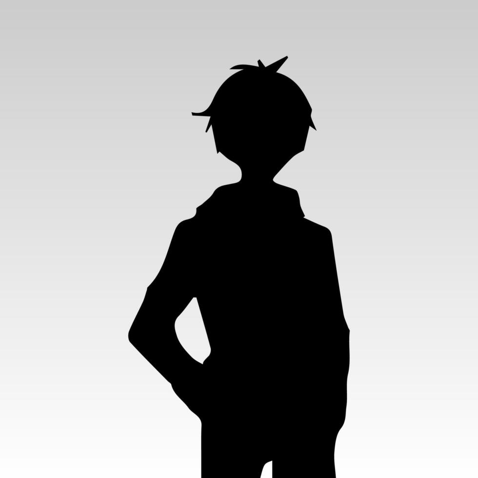 illustration de garçon profil anime style, noir silhouette isolé sur blanc Contexte vecteur