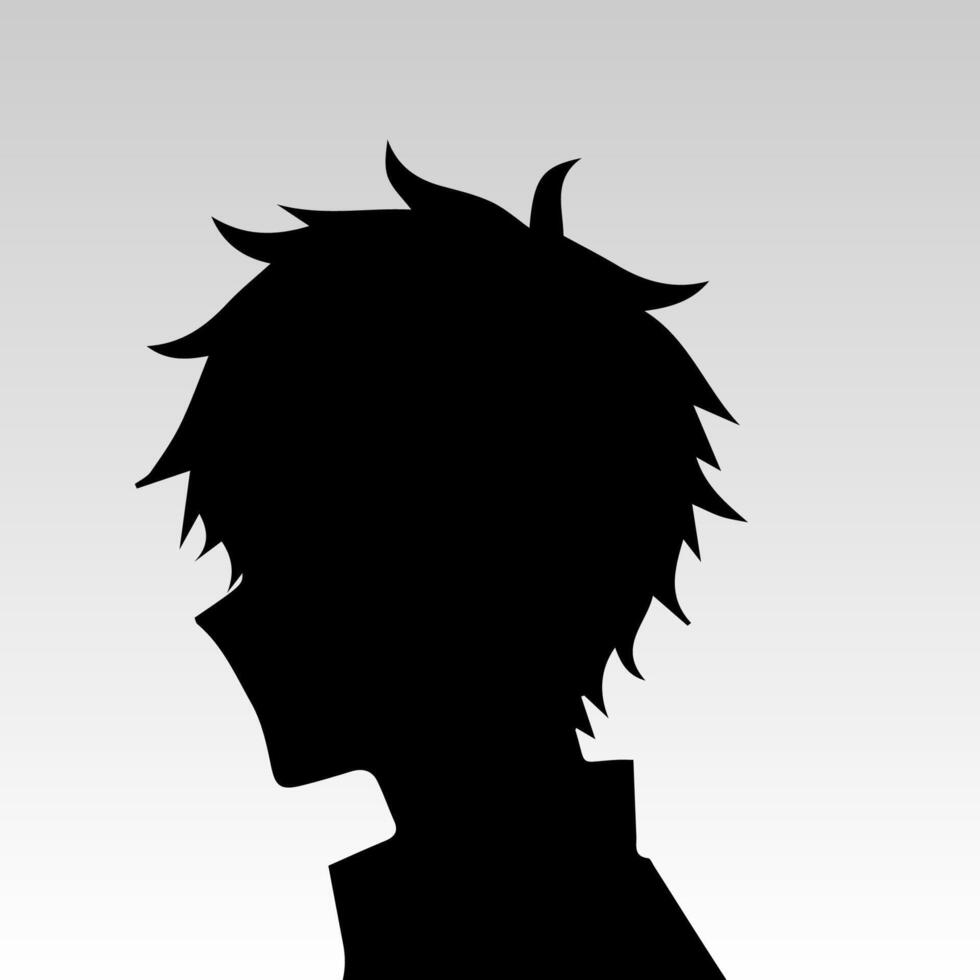 illustration de garçon profil anime style, noir silhouette isolé sur blanc Contexte vecteur