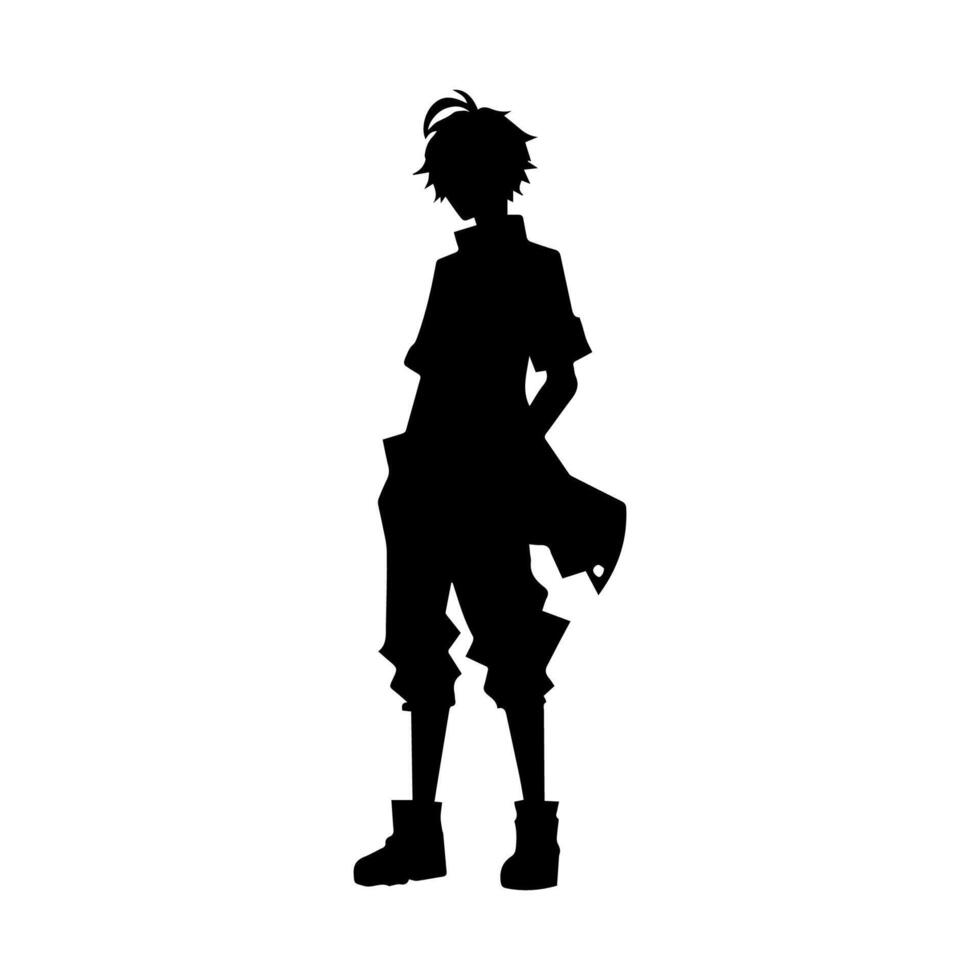 illustration de garçon profil anime style, noir silhouette isolé sur blanc Contexte vecteur