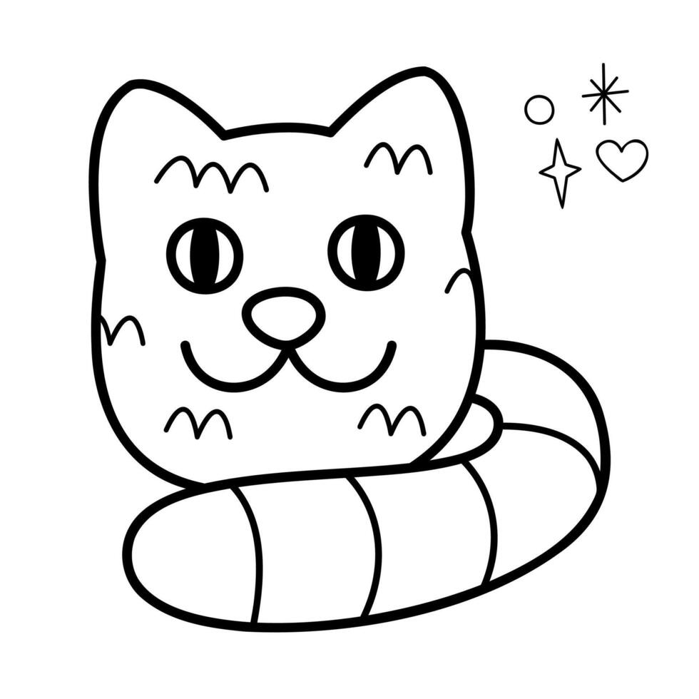 tricoté chat. griffonnage contour noir et blanc illustration. vecteur
