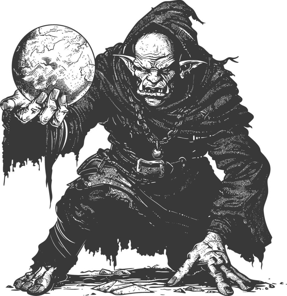 orc mage avec magique orbe plein corps images en utilisant vieux gravure style vecteur