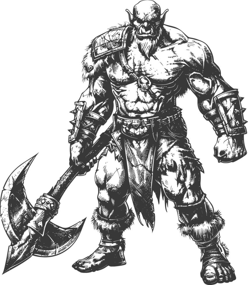 orc guerrier plein corps images en utilisant vieux gravure style vecteur