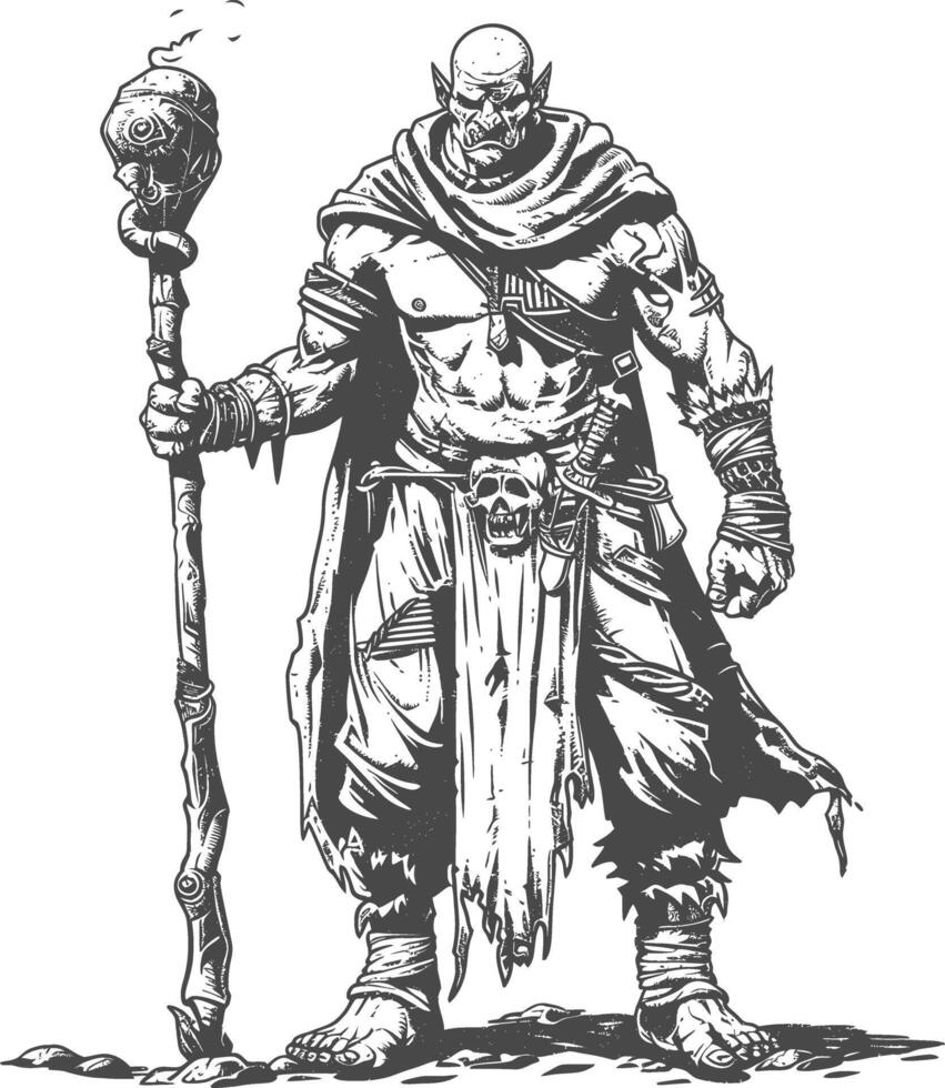 orc mage avec magique Personnel plein corps images en utilisant vieux gravure style vecteur