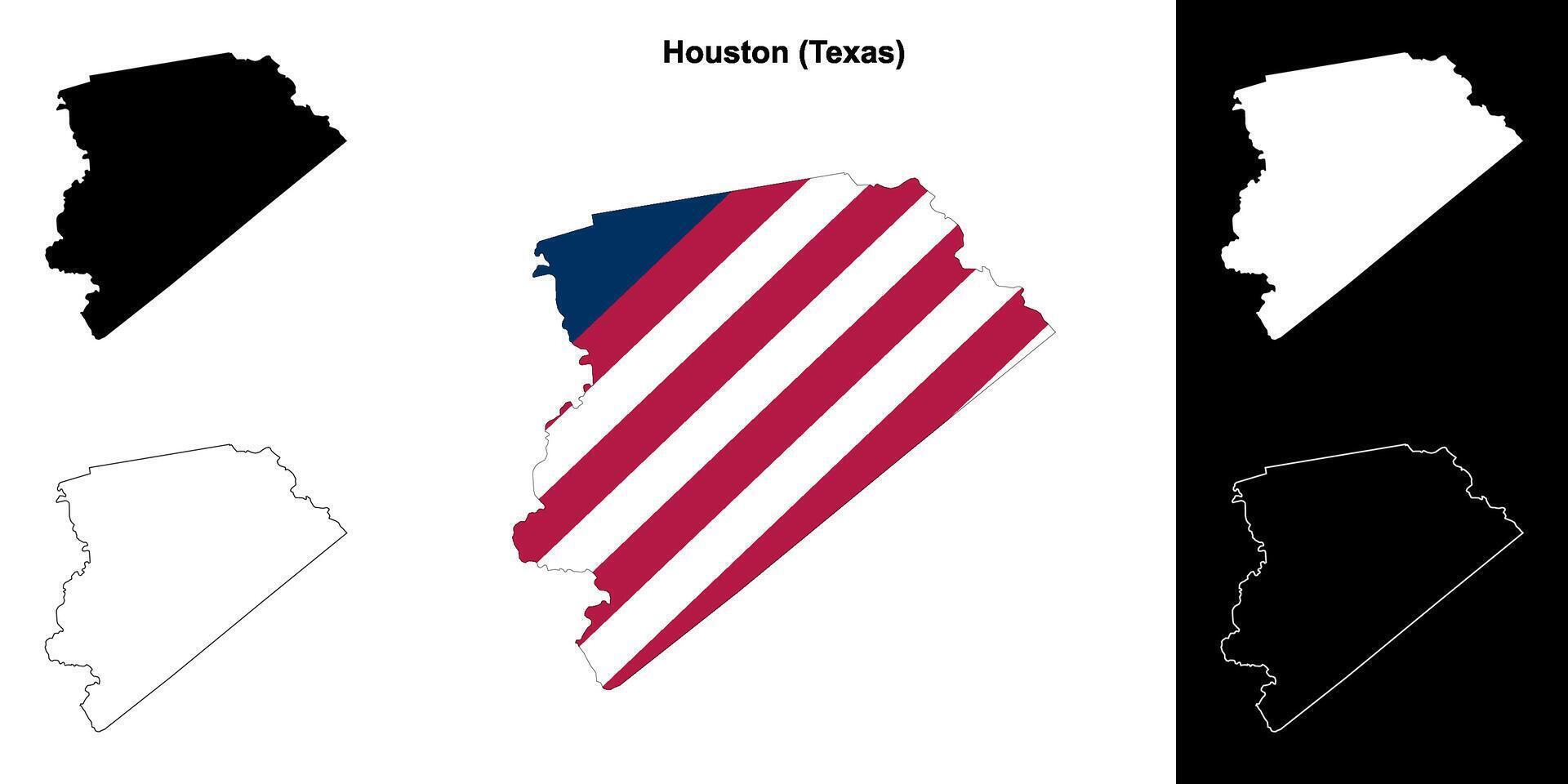 Houston comté, Texas contour carte ensemble vecteur