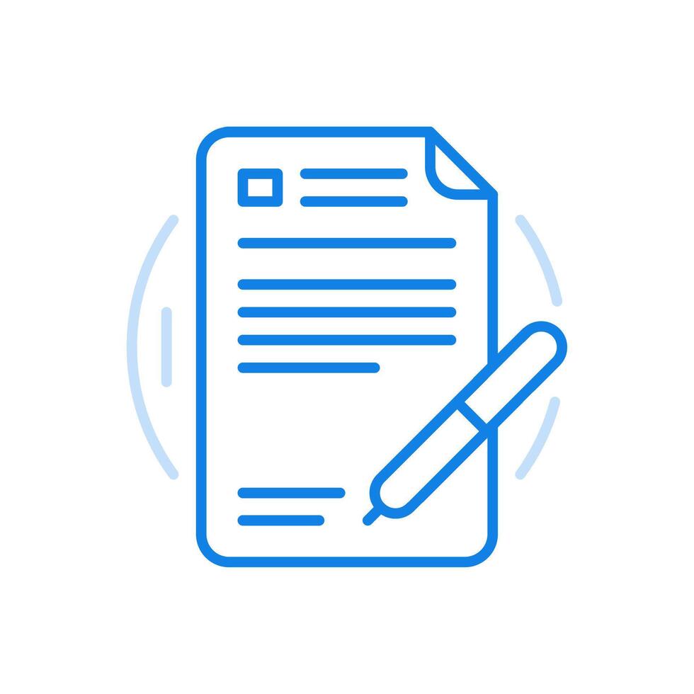 signature Contrat ligne icône. feuille de papier avec termes de traiter et stylo. vecteur