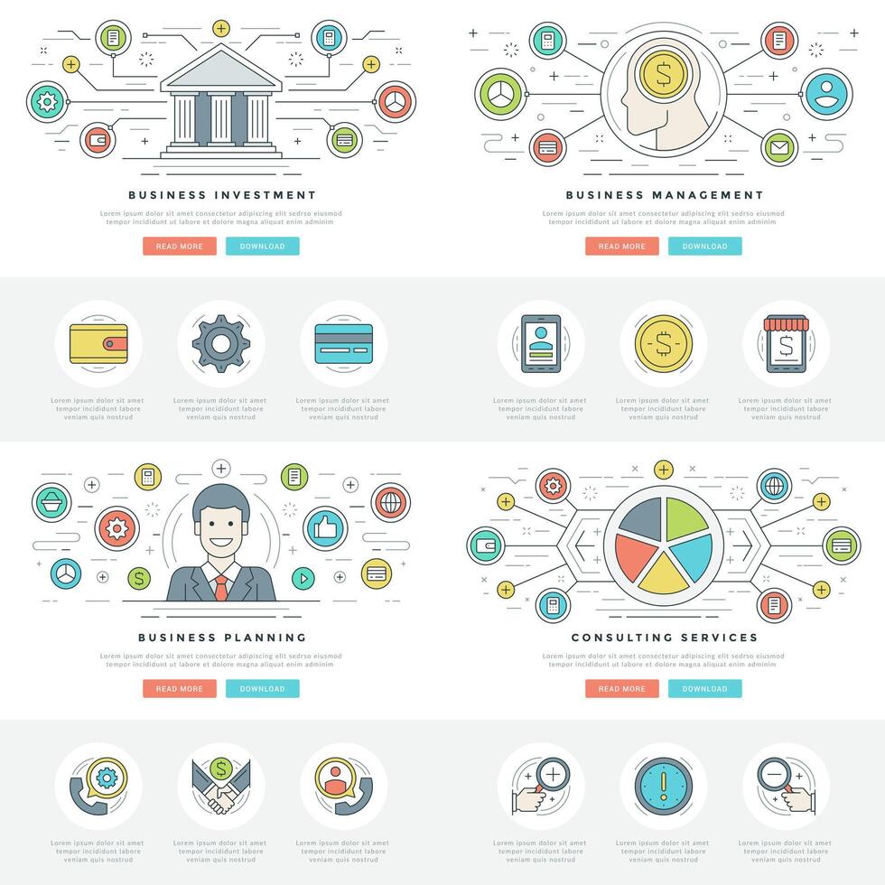 plat ligne affaires concepts ensemble illustrations. vecteur