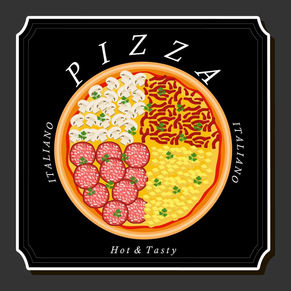 illustration sur thème gros chaud savoureux Pizza à pizzeria menu vecteur