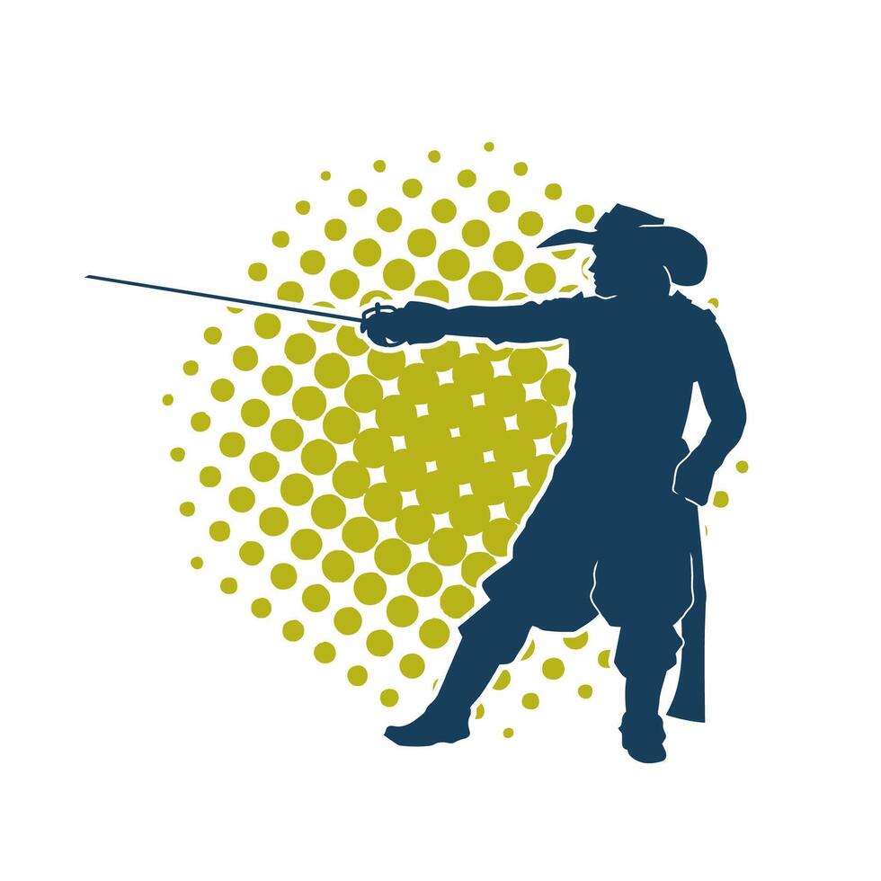 silhouette de une Masculin guerrier dans action pose avec épée arme. silhouette de une homme combattant porter épée arme. vecteur