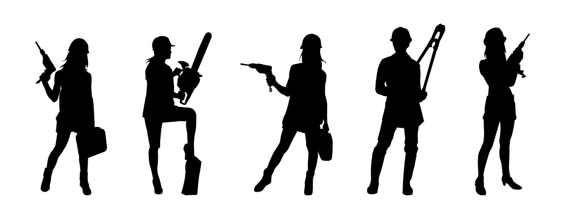silhouette collection de femelle ouvrier avec leur outils vecteur