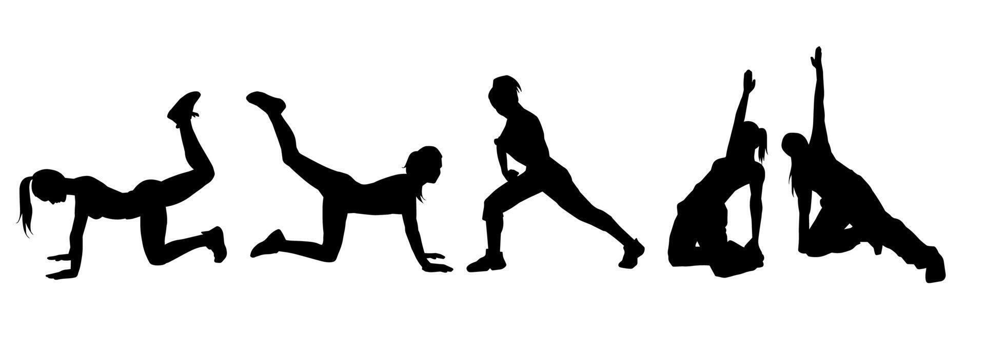 silhouette collection de sportif femelle Faire pilates de Gym faire des exercices vecteur
