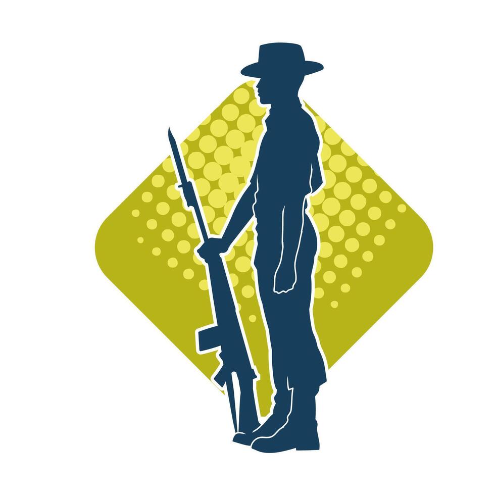 silhouette de une Masculin garde portant cow-boy chapeau porter riffle pistolet arme vecteur